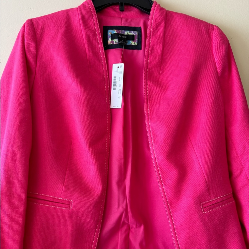 J. Crew NWT Womens Fuchsia Pink Stretch Linen Blazer (Size 2)